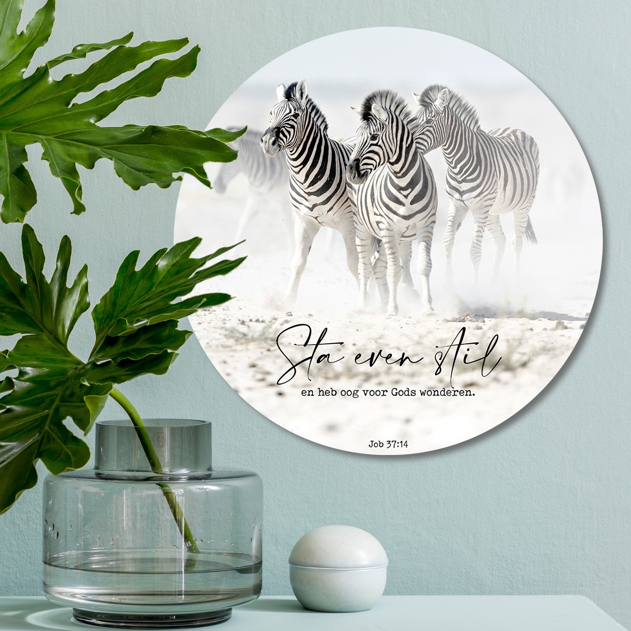 images Muurcirkel 'Zebra's - Sta even stil' - 30 cm - MA39215 - Wanddeco bij MajesticAlly