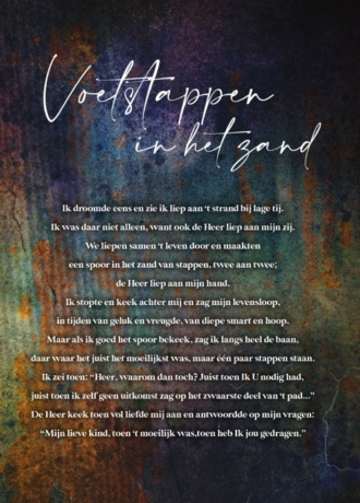 A4 poster met tekst uit het gedicht 'Voetstappen in het zand'